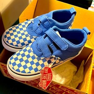 Toddler blue checkerboard Vans shoes